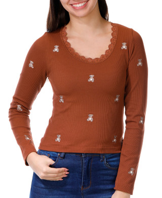 Thumbnail 1: Jolie & Joy Jolie & Joy Juniors Long Sleeve Embroidered Bear Top 