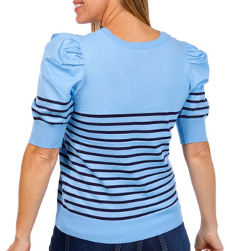 Thumbnail 3: RACHEL ROY Rachel Roy Womens Short Puff Sleeve Striped V-Neck Sweater 
