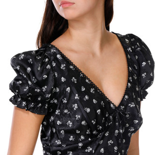 Thumbnail 2: Crystal Doll Crystal Doll Juniors Puff Sleeve Floral Slit Midi Dress 
