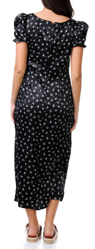 Thumbnail 3: Crystal Doll Crystal Doll Juniors Puff Sleeve Floral Slit Midi Dress 