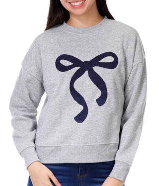 Thumbnail 1: Derek Heart Derek Heart Juniors Long Sleeve Jacquard Bow Crew Sweatshirt 