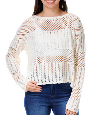 Thumbnail 1: No Comment No Comment Juniors Long Sleeve Open Knit Pullover Top 