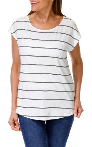 Thumbnail 1: GREEN ENVELOPE Women's Short Sleeve Stripe Top 