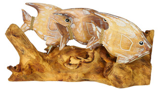 Thumbnail 1: Decorative Wood Fish Sculpture 