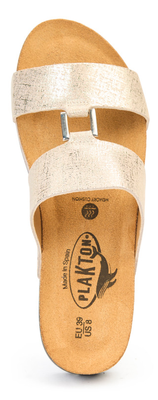 Thumbnail 2: PLAKTON Plakton Womens Clarissa Gold Crinkle Sandal 