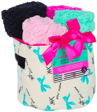 Thumbnail 1: Betsey Johnson Betsey Johnson 4 Pk Hair Turban Wraps with Storage Basket 
