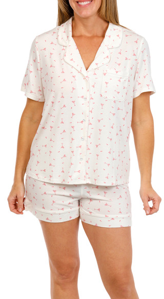 Thumbnail 1: Como Como Womens 2 Pc Short Sleeve Heart Martini Pajama Set 