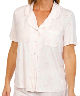 Thumbnail 2: Como Como Womens 2 Pc Short Sleeve Coquette Bows Pajama Set 