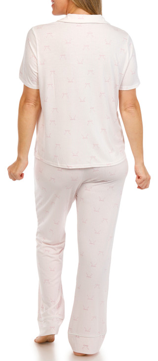 Thumbnail 3: Como Como Womens 2 Pc Short Sleeve Coquette Bows Pajama Set 