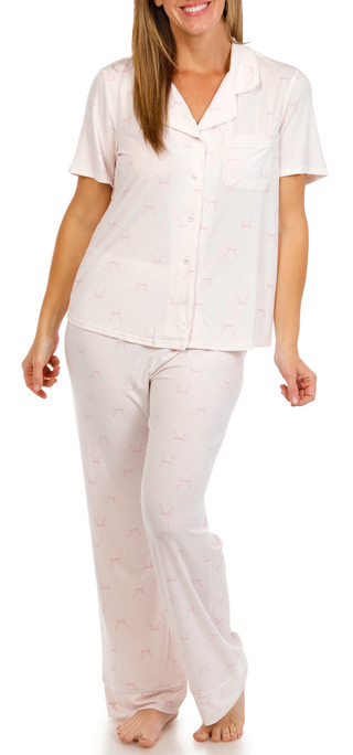 Thumbnail 1: Como Como Womens 2 Pc Short Sleeve Coquette Bows Pajama Set 