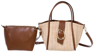 Thumbnail 1: BCBG BCBG Buckle Tab Straw Satchel with Removable Pouch 