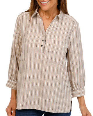 Thumbnail 1: ADRIENNE VITTADINI Adrienne Vittadini Womens 3/4 Sleeve Striped Top 