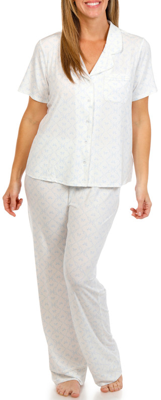 Thumbnail 1: Como Como Womens 2 Pc Trellis Bows Pajama Pants Set 