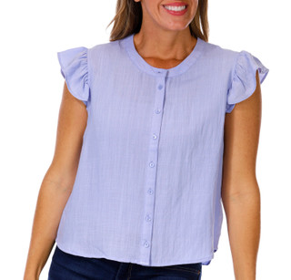 Thumbnail 1: GEMMA & JANE Gemma + Jane Womens Short Sleeve Ruffle Button Down Top 