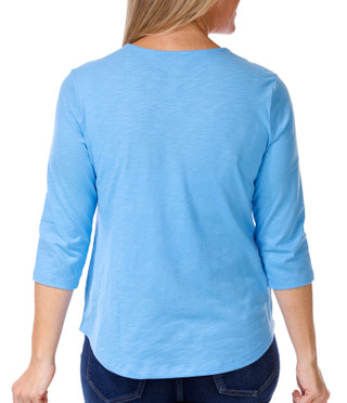 Thumbnail 2: Coral Bay Coral Bay Womens 3/4 Sleeve Embellished Hibiscus Bling Tee 