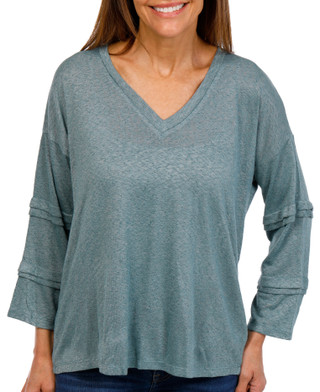 Thumbnail 1: Bobeau Bobeau Womens Pleated Sleeve V-Neck Top 