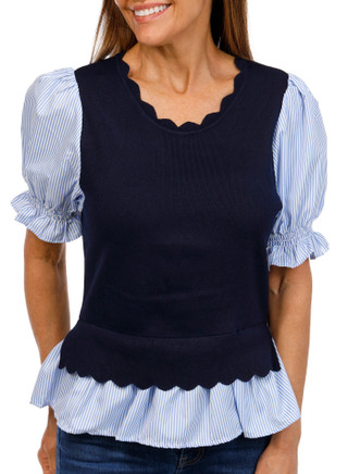 Thumbnail 1: Nanette Lepore Nanette Lepore Womens Short Sleeve Stripe 2Fer Top 