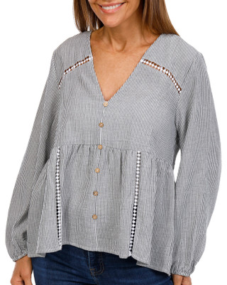 Thumbnail 1: Floral & Ivy Floral & Ivy Womens Jacquard Stripe Top 