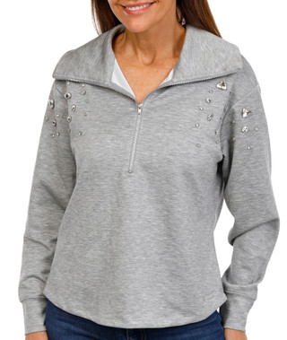 Thumbnail 1: BADGLEY MISCHKA Badgley Mischka Womens Double Knit Quarter Zip Pullover 