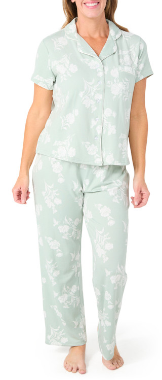 Thumbnail 1: Laura Ashley Laura Ashley Womens 2 Pc Green Floral Pajama Set 