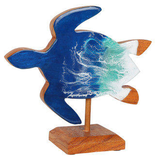 Thumbnail 1: 9.5 in Wooden Turtle Sculpture 