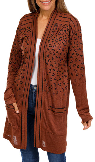 Thumbnail 1: Bobeau Bobeau Womens Cheetah Print Cardigan 