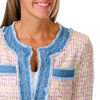Thumbnail 3: Nanette Lepore Nanette Lepore Womens Denim Trim Boucle Jacket 