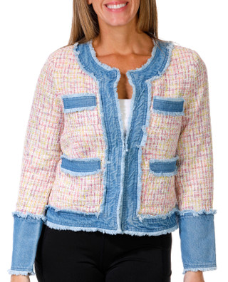 Thumbnail 1: Nanette Lepore Nanette Lepore Womens Denim Trim Boucle Jacket 