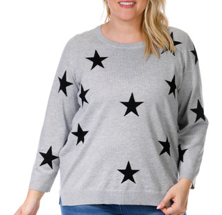 Thumbnail 1: Premise Premise Womens Plus Long Sleeve Crew Star Print Sweater 