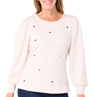 Thumbnail 1: ADRIENNE VITTADINI Adrienne Vittadini Womens Long Sleeve Metal Heart Top 