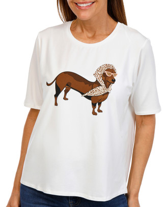 Thumbnail 1: Kiss & Fly Kiss & Fly Petite Short Sleeve Dog with Scarf Top 