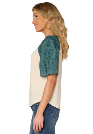 Thumbnail 4: Democracy Democracy Womens Embroidered Puff Short Sleeve Top 