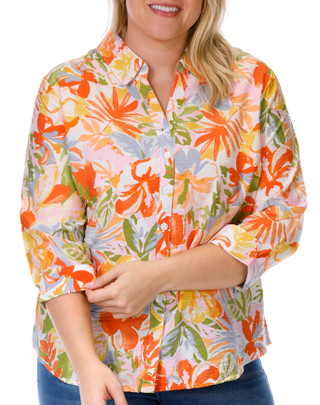 Thumbnail 1: Sara Michelle Sara Michelle Plus 3/4 Sleeve Floral Button Down Top 