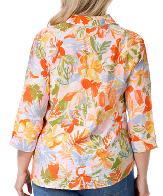 Thumbnail 2: Sara Michelle Sara Michelle Plus 3/4 Sleeve Floral Button Down Top 
