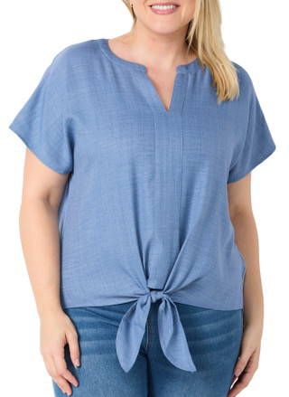 Thumbnail 1: Chenault Chenault Womens Short Sleeve Airwash Front Tie Top 