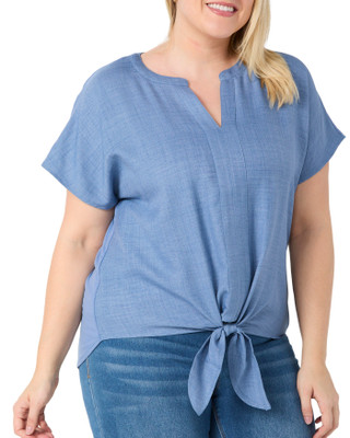 Thumbnail 3: Chenault Chenault Womens Short Sleeve Airwash Front Tie Top 