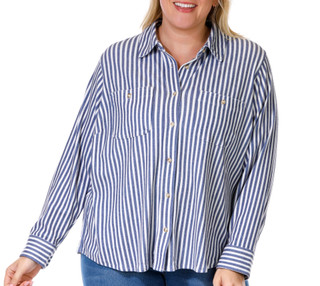 Thumbnail 1: Philosophy Philosophy Plus Long Sleeve Striped Button Down Top 