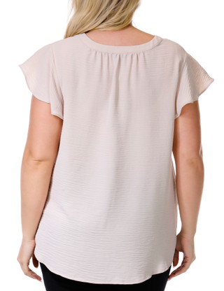 Thumbnail 2: Adrianna Papell Adrianna Papell Plus Short Sleeve Solid Flutter Top 