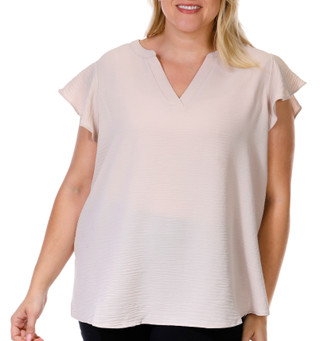 Thumbnail 1: Adrianna Papell Adrianna Papell Plus Short Sleeve Solid Flutter Top 