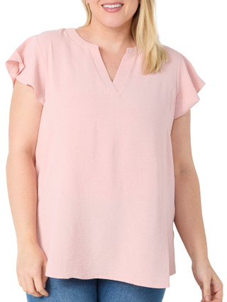 Thumbnail 1: Adrianna Papell Adrianna Papell Plus Short Sleeve Solid Flutter Top 