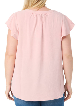 Thumbnail 2: Adrianna Papell Adrianna Papell Plus Short Sleeve Solid Flutter Top 