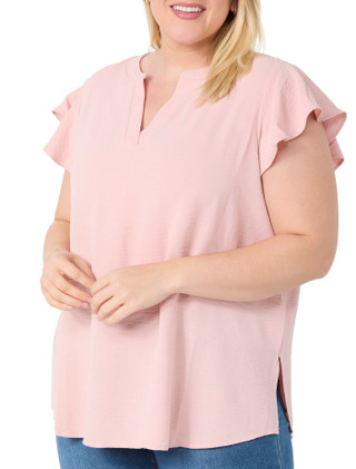 Thumbnail 3: Adrianna Papell Adrianna Papell Plus Short Sleeve Solid Flutter Top 