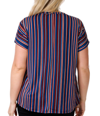 Thumbnail 2: Cocomo Cocomo Plus Short Sleeve 1/4 Button Down Stripe Top 