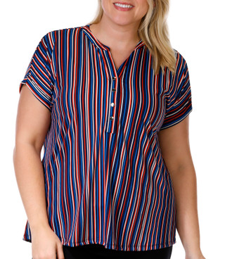 Thumbnail 1: Cocomo Cocomo Plus Short Sleeve 1/4 Button Down Stripe Top 