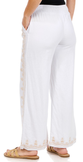 Thumbnail 2: Philosophy Philosophy Womens Solid Linen Embrored Floral Pants 