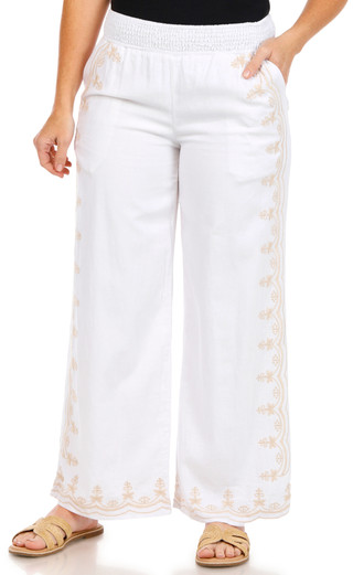 Thumbnail 1: Philosophy Philosophy Womens Solid Linen Embrored Floral Pants 