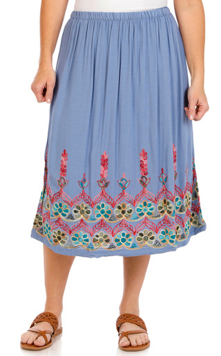 Thumbnail 1: LIV LOS ANGELES Liv Los Angeles Womens Embroidered Floral Trim Midi Skirt 