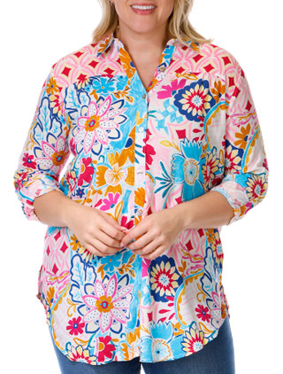 Thumbnail 1: FIGUEROA & FLOWER Figueroa & Flower Plus 3/4 Sleeve Floral Top 