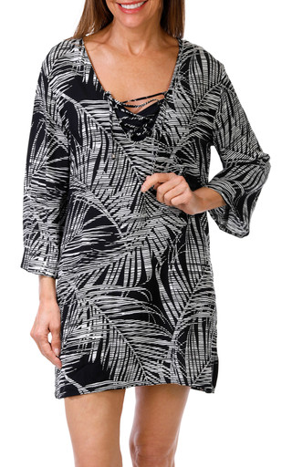 Thumbnail 1: J VALDI J Valdi Womens Long Sleeve Palm Lace Up Neck Coverup 