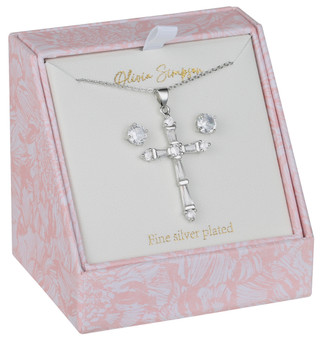 Thumbnail 1: Olivia Simpson Olivia Simpson Silver Plated Earring & Cross Necklace Set 
